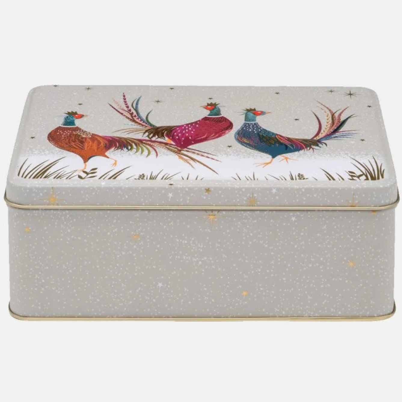 Sara Miller London Grey Pheasants Deep Rectangular Tin- Christmas|Seasonal