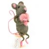 Sew Heart Felt Grey Sitting Felt Mouse Holding a Pink Heart- Valentine's Day|Children
