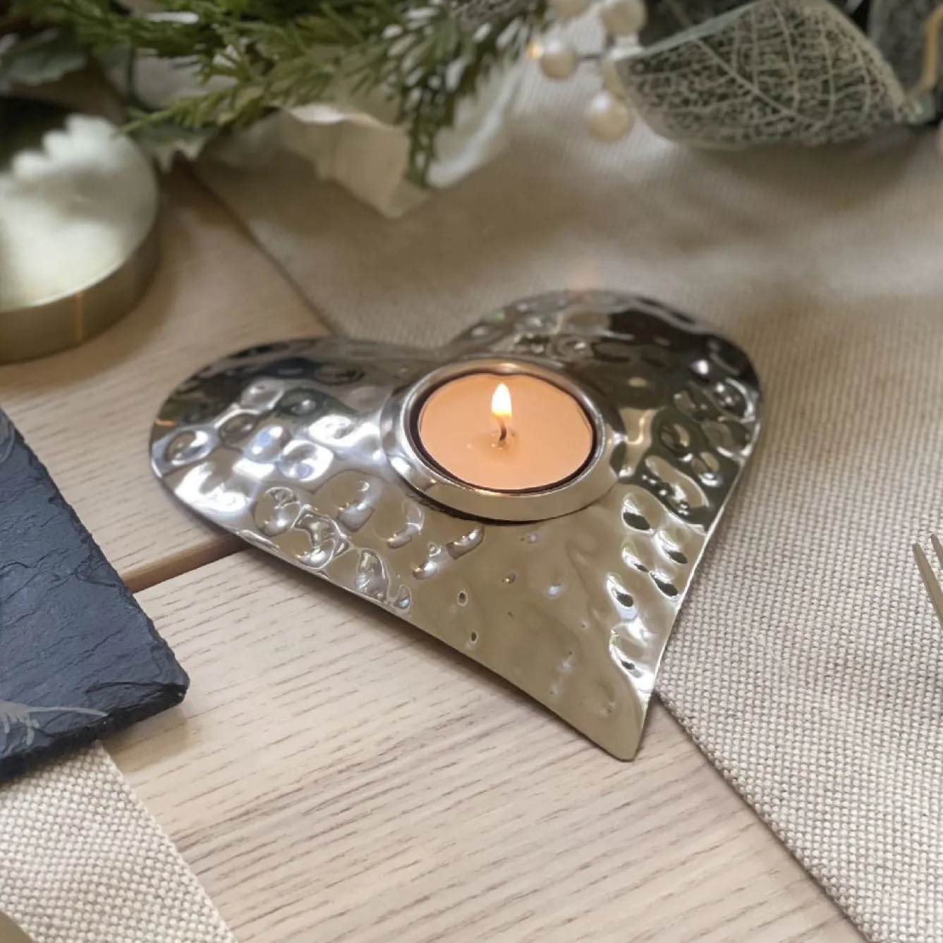 Selbrae Hand Hammered Heart Tea Light Holder- Home Fragrance