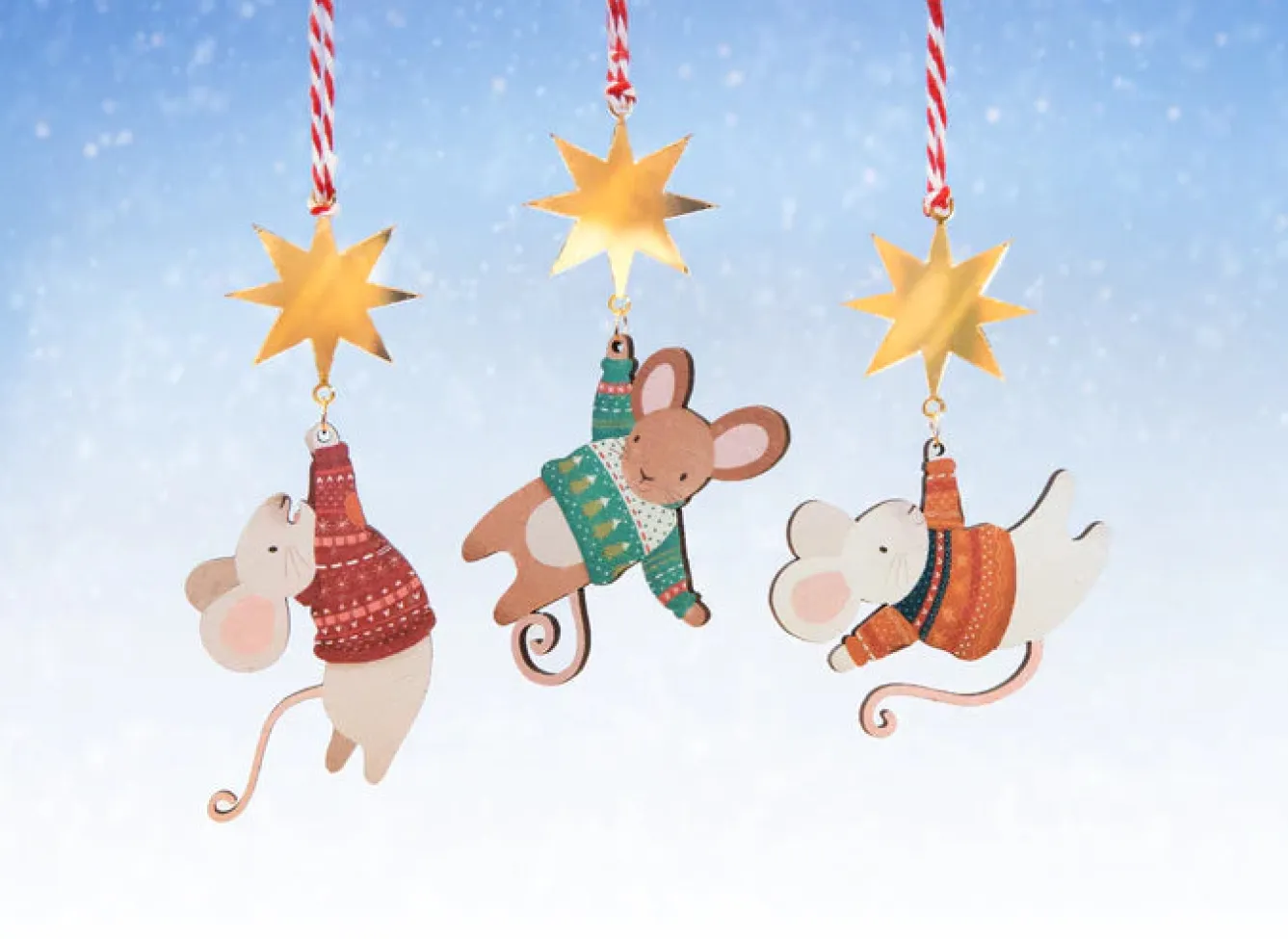 Dapple & Dot Hanging Mouse and Star Wooden Christmas Decorations- Christmas