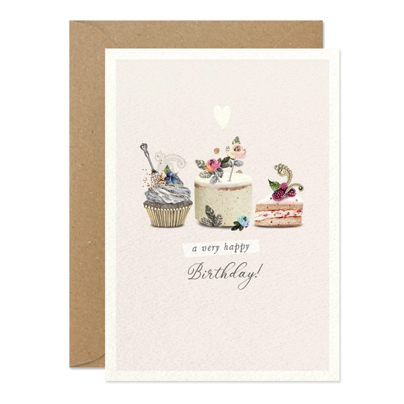 Stephanie Davies Happy Birthday Three Cakes Greeting Card- Greeting Cards