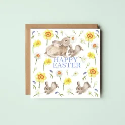 West Country Designs 'Happy Easter' Rabbits and Daffodils Greetings Card- Greeting Cards