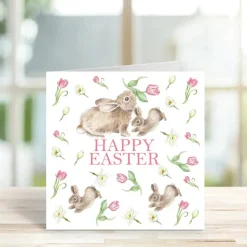 West Country Designs 'Happy Easter' Rabbits and Tulips Easter Card- Easter|Greeting Cards