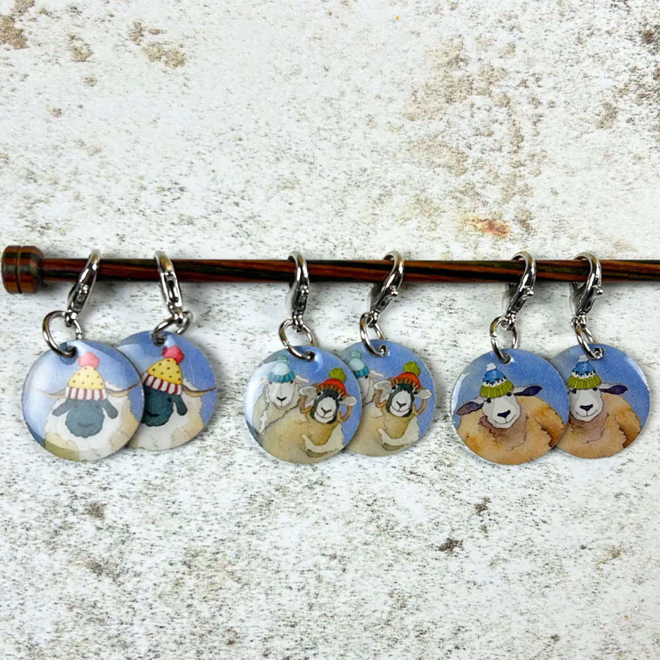 Emma Ball Happy Sheep Set of 6 Crochet Markers in a Pocket Tin- Crafts