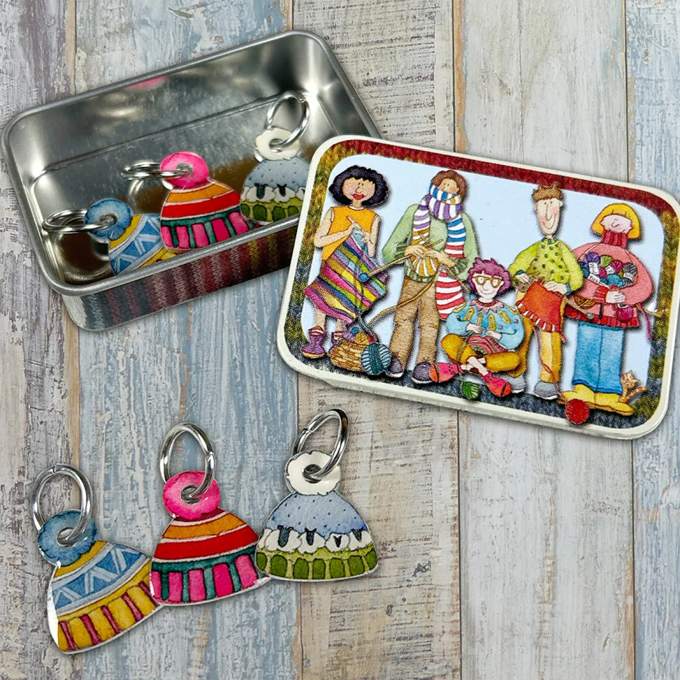 Emma Ball Hats Set of 6 Stitch Markers in a Pocket Tin- Crafts