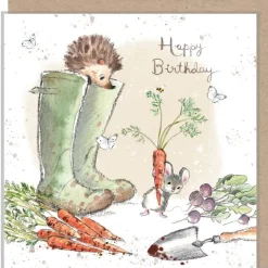 Paper Shed Design Hedgehog in Welly Boots "Happy Birthday" Birthday Greetings Card- Greeting Cards