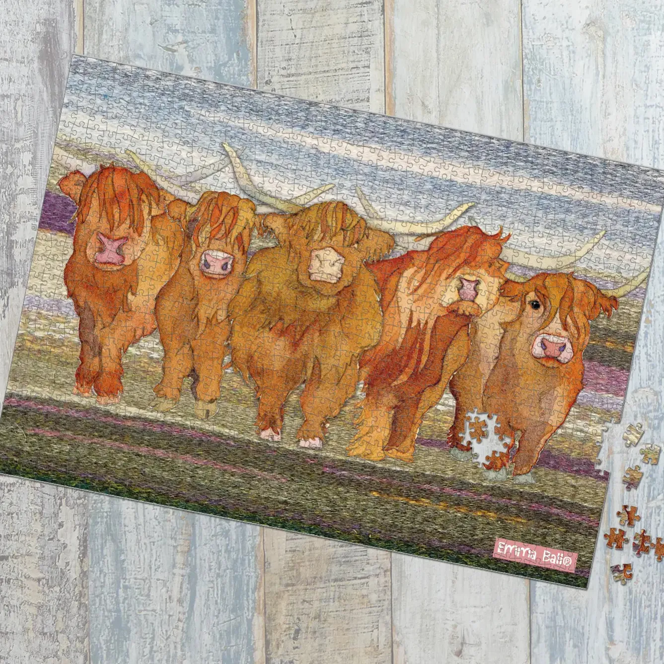 Emma Ball Highland Coos 1000 Piece Jigsaw Puzzle- Puzzles