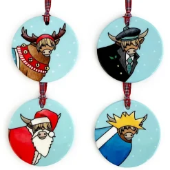 Yeti Highland Cow Ceramic Tree Decorations- Christmas Decorations|Christmas