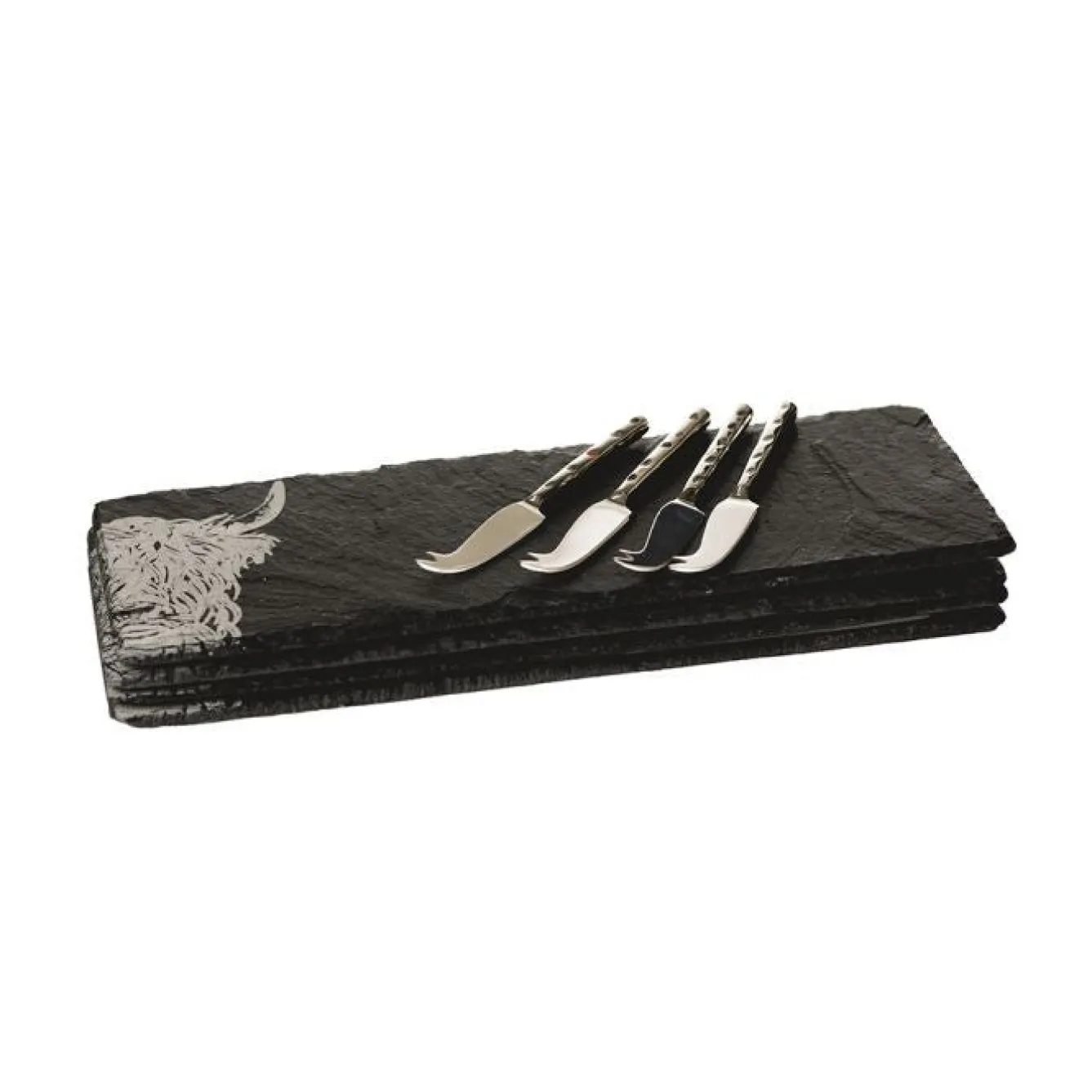 Selbrae Highland Cow Mini Slate Cheese Board & Knife Set of 4- Father's Day|Serving Plates & Boards