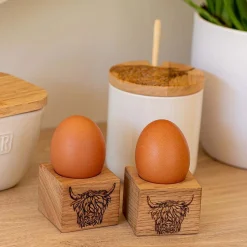 Selbrae Highland Cow Oak Egg Cups - Set of 2- Tea|Egg Cups