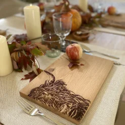 Selbrae Highland Cow Oak Serving Board - 12in- Father's Day