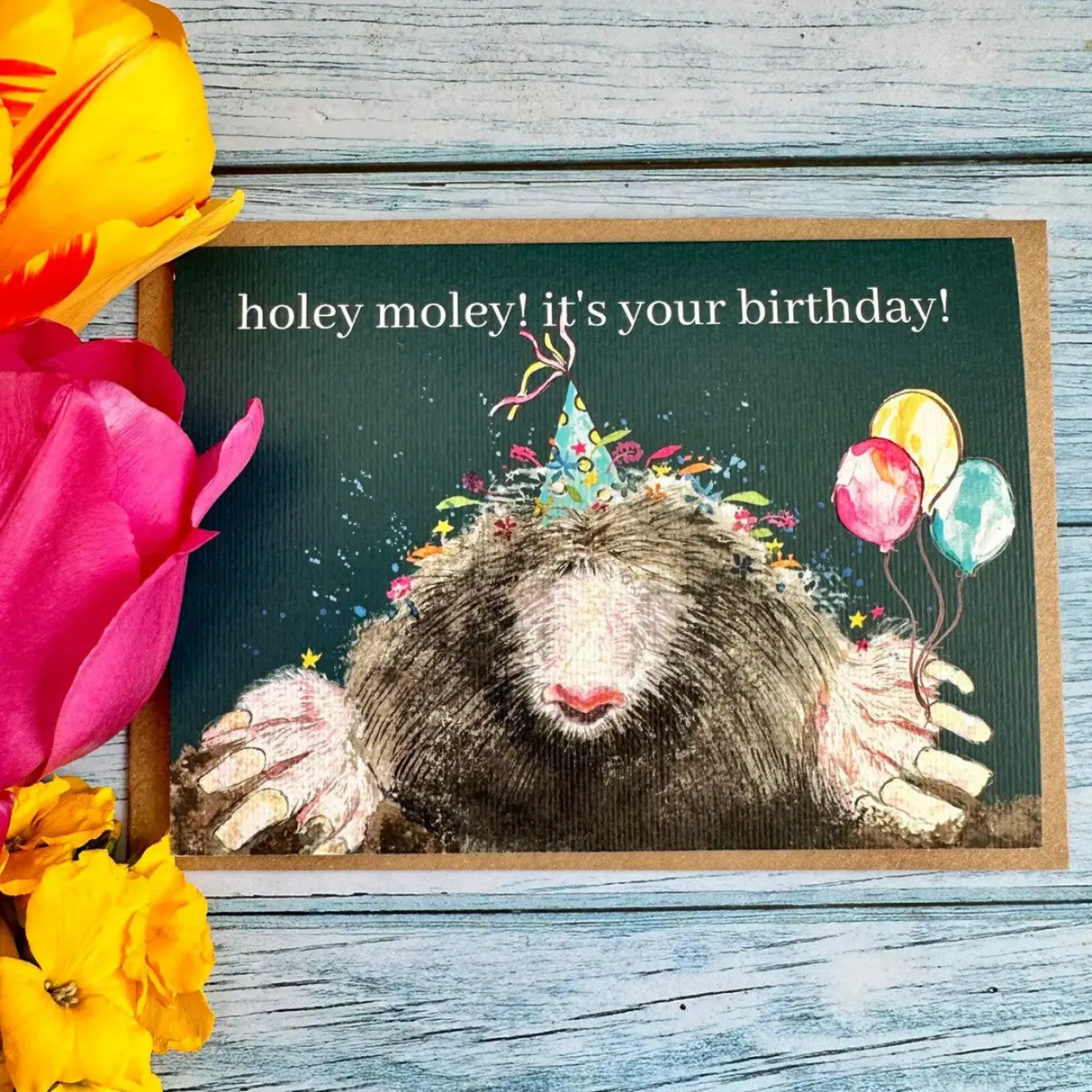 Jen Winnett Holey Moley Mole Birthday Eco-card- Greeting Cards