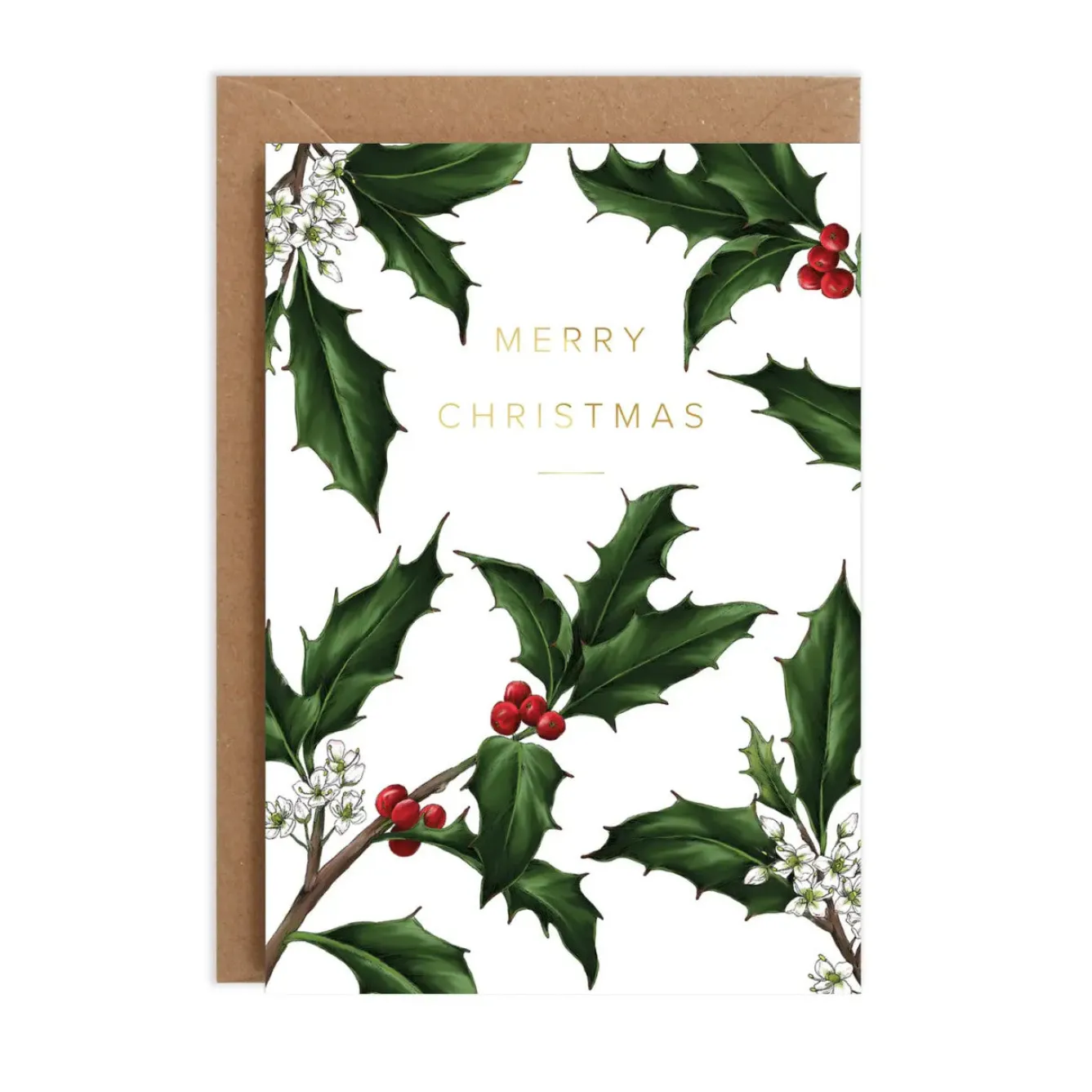 Catherine Lewis Holly Border - White - Christmas Card- Christmas Cards|Christmas
