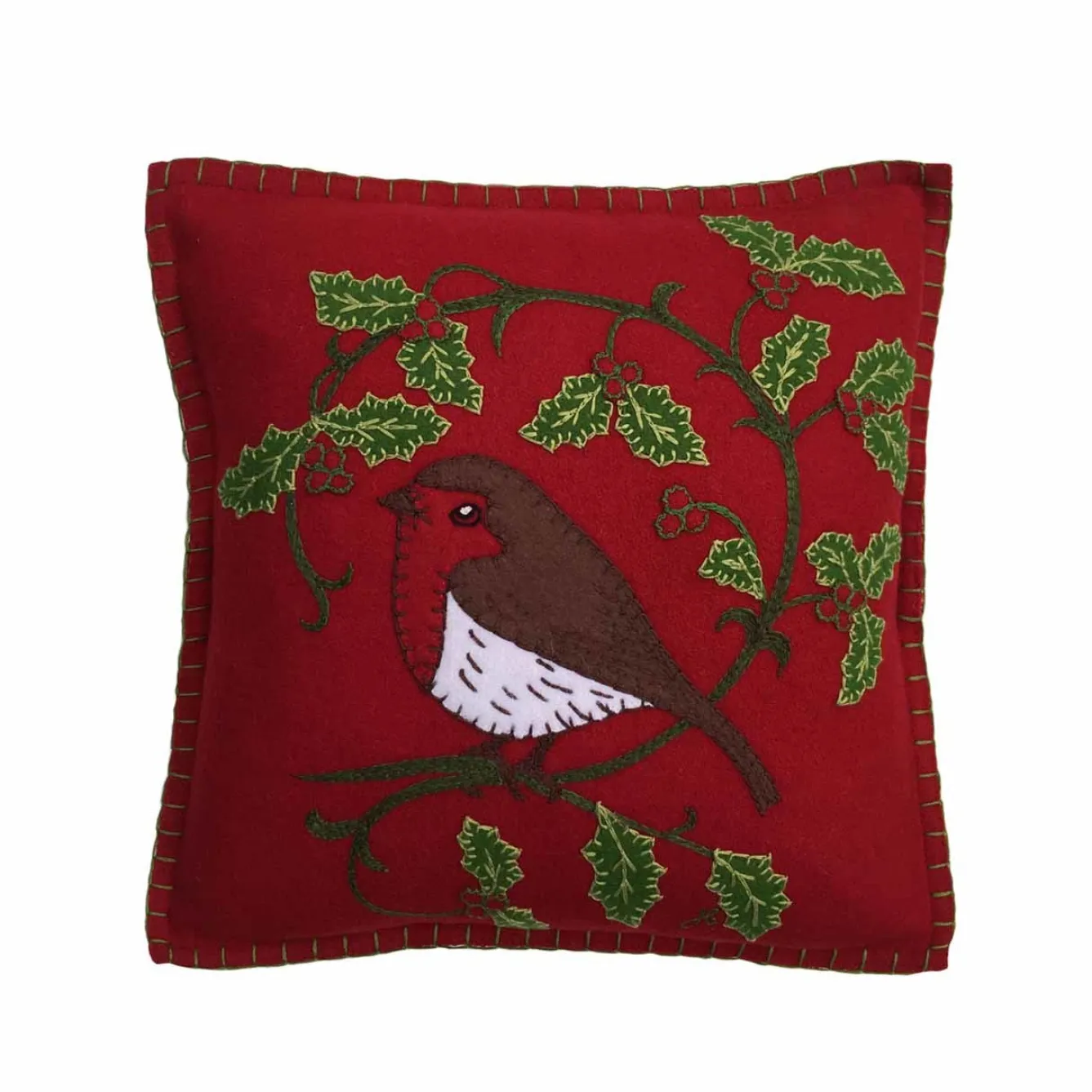 Jan Constantine Holly Robin Pillow - Red- Seasonal Decor|Pillows & Throws