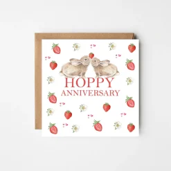 West Country Designs 'Hoppy Anniversary' Rabbits and Strawberries Greetings Card- Greeting Cards
