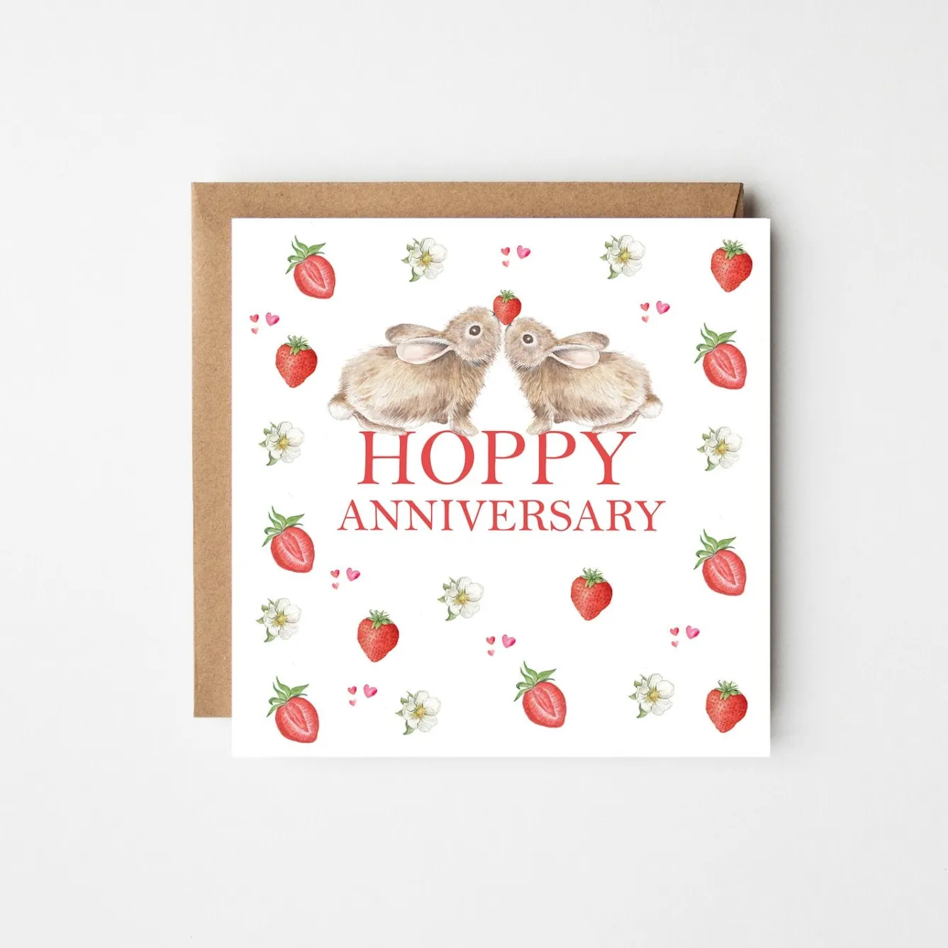 West Country Designs 'Hoppy Anniversary' Rabbits and Strawberries Greetings Card- Greeting Cards