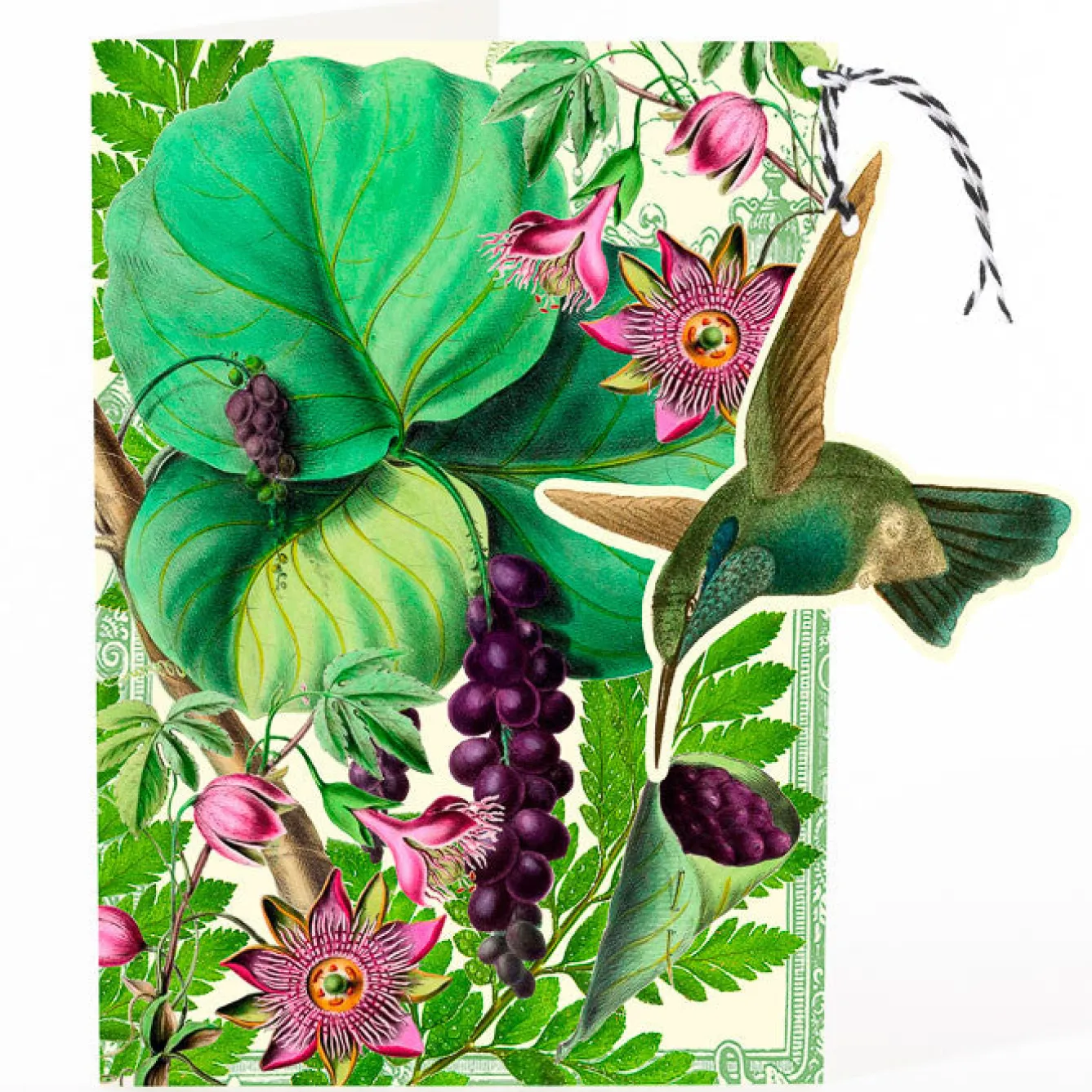 Madame Treacle Humming Bird & Purple Berries Hanging Fandangle Card- Greeting Cards