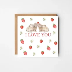 West Country Designs 'I Love You' Rabbits and Strawberries Greetings Card- Valentine's Day|Greeting Cards