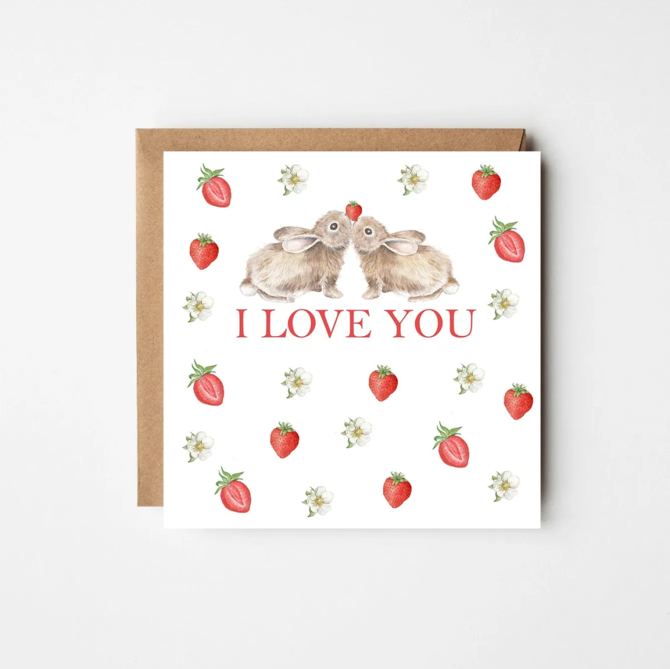 West Country Designs 'I Love You' Rabbits and Strawberries Greetings Card- Valentine's Day|Greeting Cards