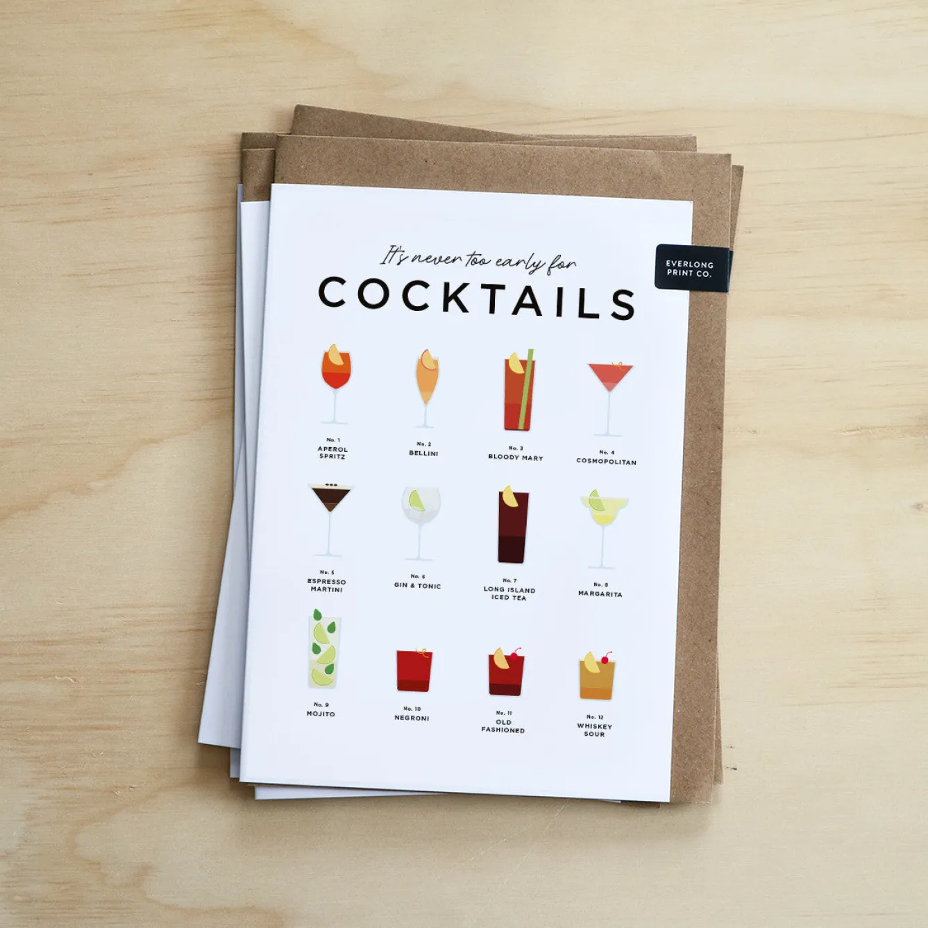 Everlong Print Co. It's Never Too Early for Cocktails Card- Greeting Cards