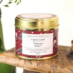 Toasted Crumpet Joyeux Noel Candle in a Matte Gold Tin- Christmas