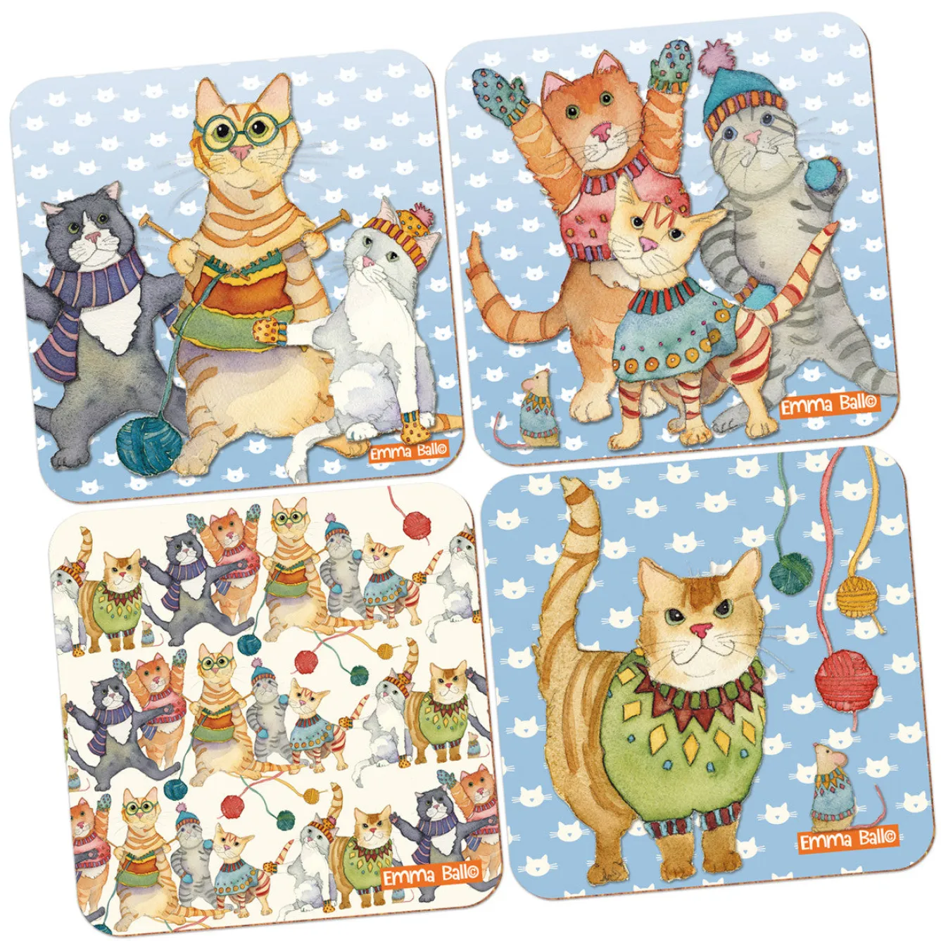 Emma Ball Kittens in Mittens Coasters- Set of 4- Coasters