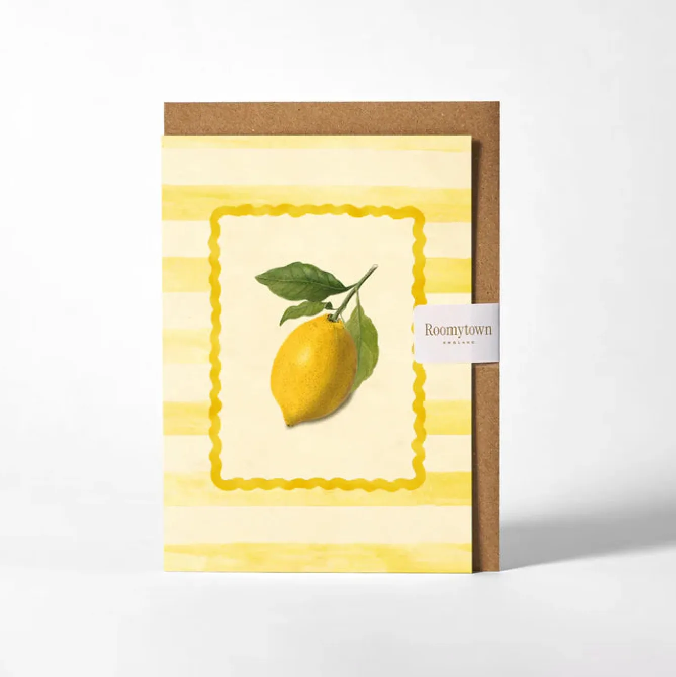 Roomytown Lemon Yellow Stripe Greetings Card- Greeting Cards