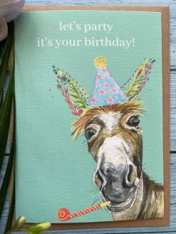 Jen Winnett Let's Party Donkey Birthday Eco-card- Greeting Cards