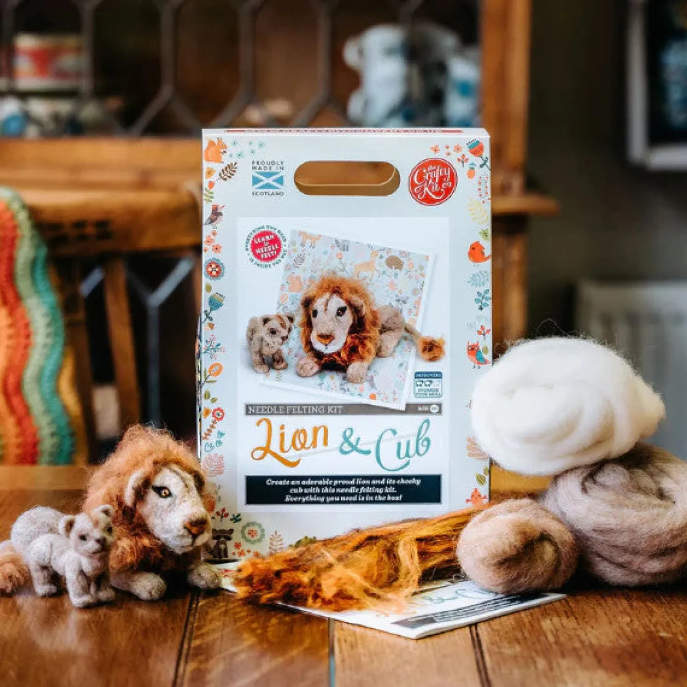 The Crafty Kit Co. Lion & Cub Needle Felting Craft Kit- Crafts|Children