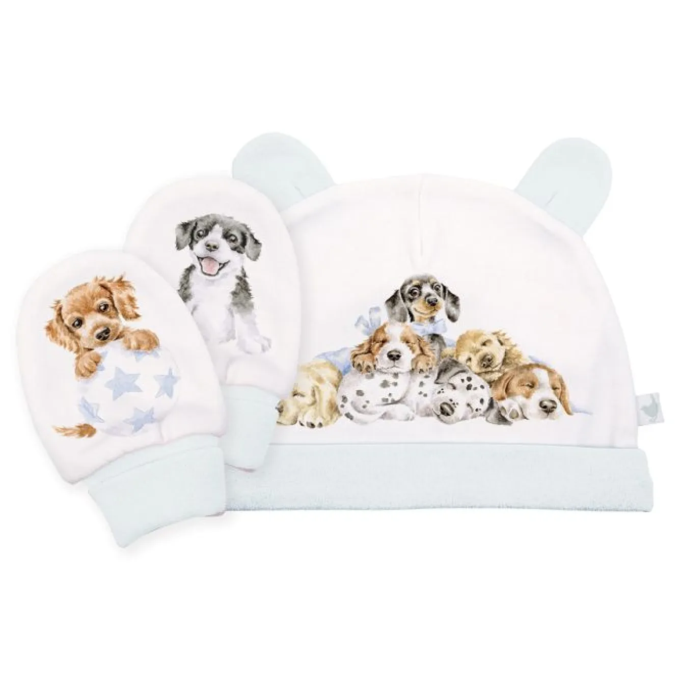 Wrendale Designs 'Little Paws' Dog Baby Hat and Mittens Set- Children