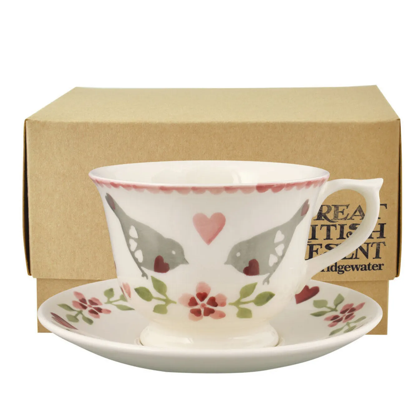 Emma Bridgewater Lovebirds Large Teacup & Saucer Boxed- Valentine's Day