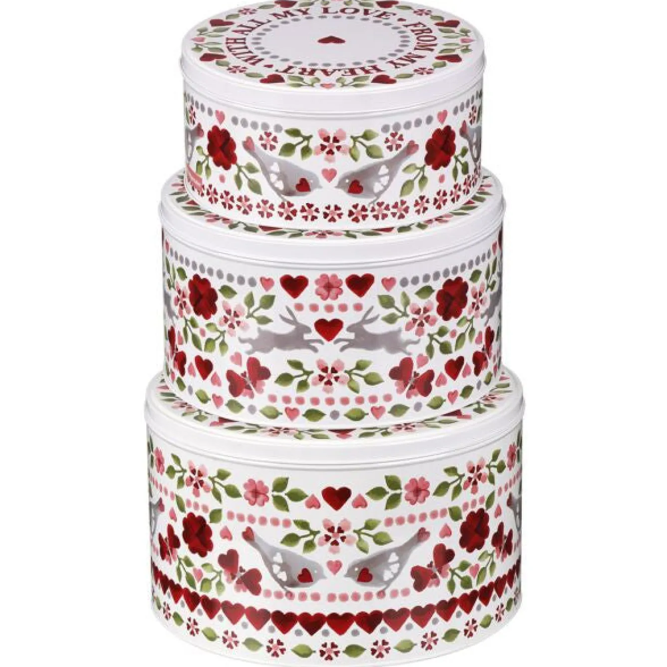 Emma Bridgewater Lovebirds Set of 3 Cake Tins- Valentine's Day|Pinks