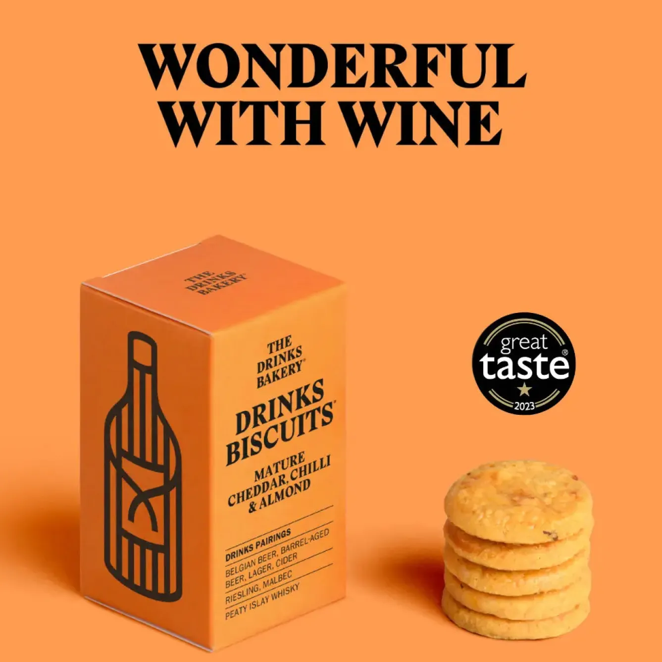 The Drinks Bakery Mature Cheddar, Chilli and Almond Drinks Biscuits 36g- Tea|Snacks & Crackers