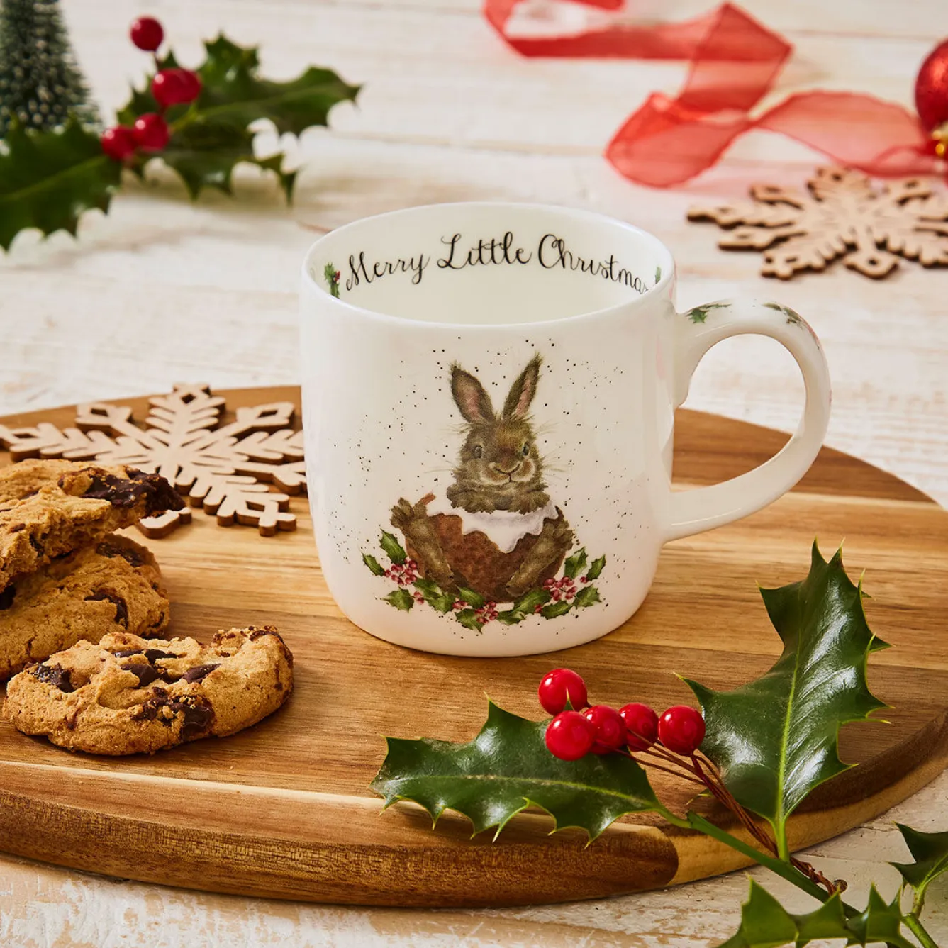 Wrendale Designs 'Merry Little Christmas' Rabbit Small Bone China Mug (11oz)- Animals|Animals