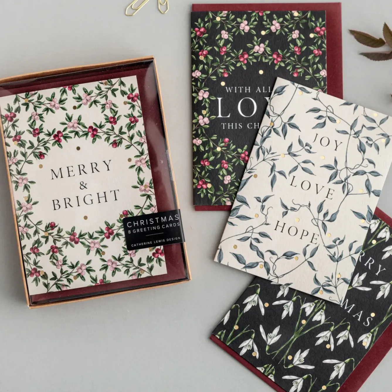 Catherine Lewis Merry Nouveau - Box of 8 Luxury Botanical Christmas Cards- Christmas Cards|Christmas