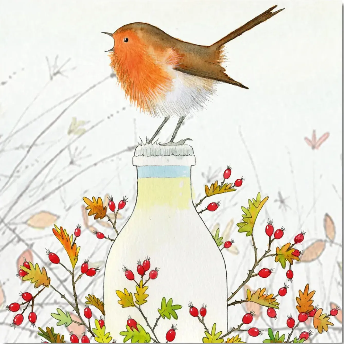 Emma Ball Milk Bottle Robin pack of 6 Christmas Cards- Christmas Cards|Christmas