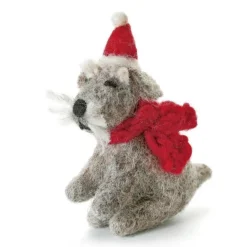 Amica Felt Mini Sitting Schnauzer with Hat and Scarf Felt Decoration- Christmas Decorations|Christmas