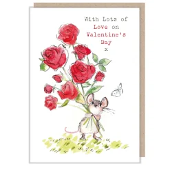 Paper Shed Design Mouse with Red Roses "With Lots of Love on Valentine's Day" Greetings Card- Valentine's Day|Greeting Cards