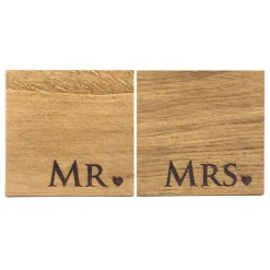 Selbrae Mr & Mrs Oak Coasters- Set of 2- Tea|Coasters
