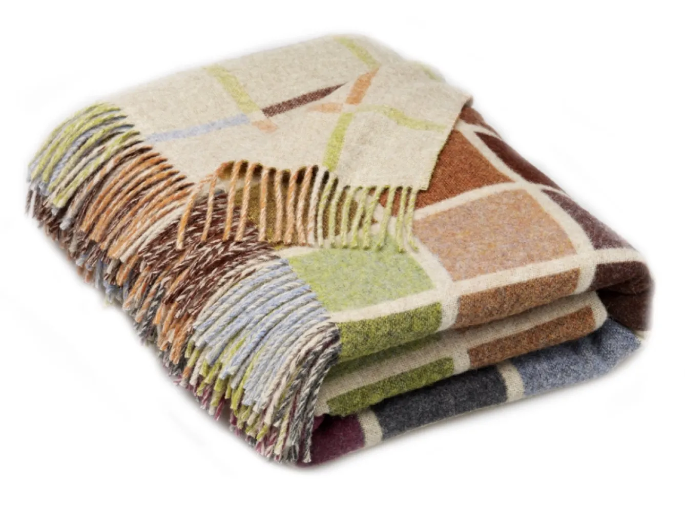 Bronte Moon Multiblock Geometric Beige Multi Merino Lambswool Throw- Pillows & Throws|Bright Colors
