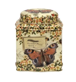 Elite Tins Nostalgia - Vintage Butterflies Wavy Dome Lid Tea Caddy- Tea|Tea Caddies