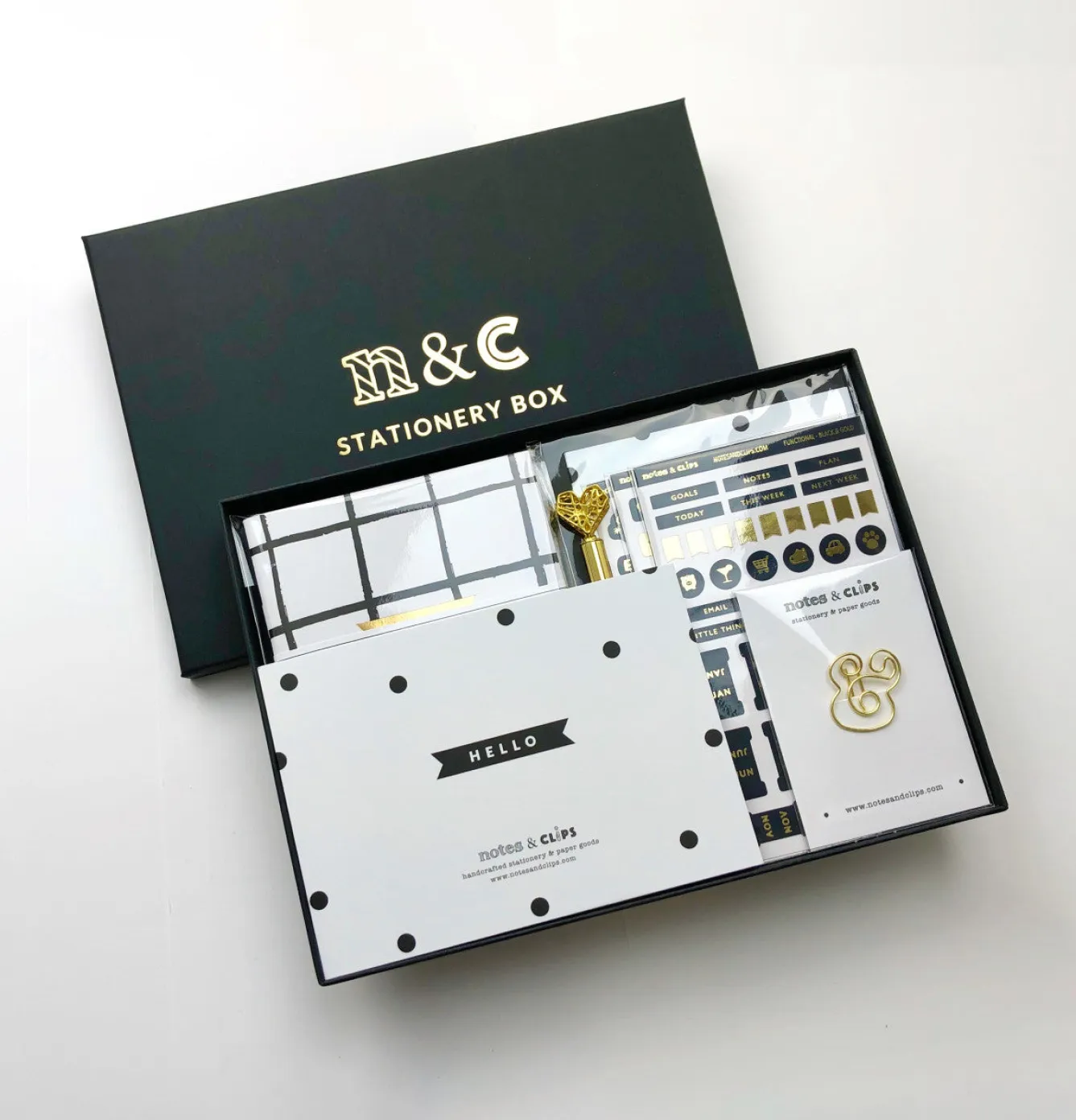 Notes & Clips Notes & Clips Black & Gold Stationery Box- Stationery