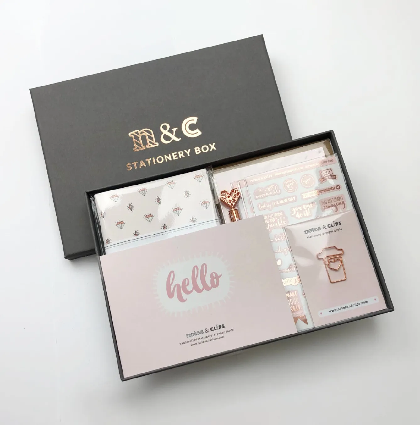 Notes & Clips Notes & Clips Blush & Rose Gold Stationery Box- Stationery