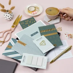 Notes & Clips Notes & Clips Green & Gold Stationery Box- Stationery