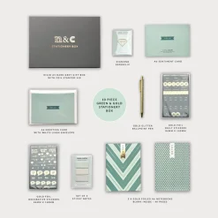 Notes & Clips Notes & Clips Green & Gold Stationery Box- Stationery