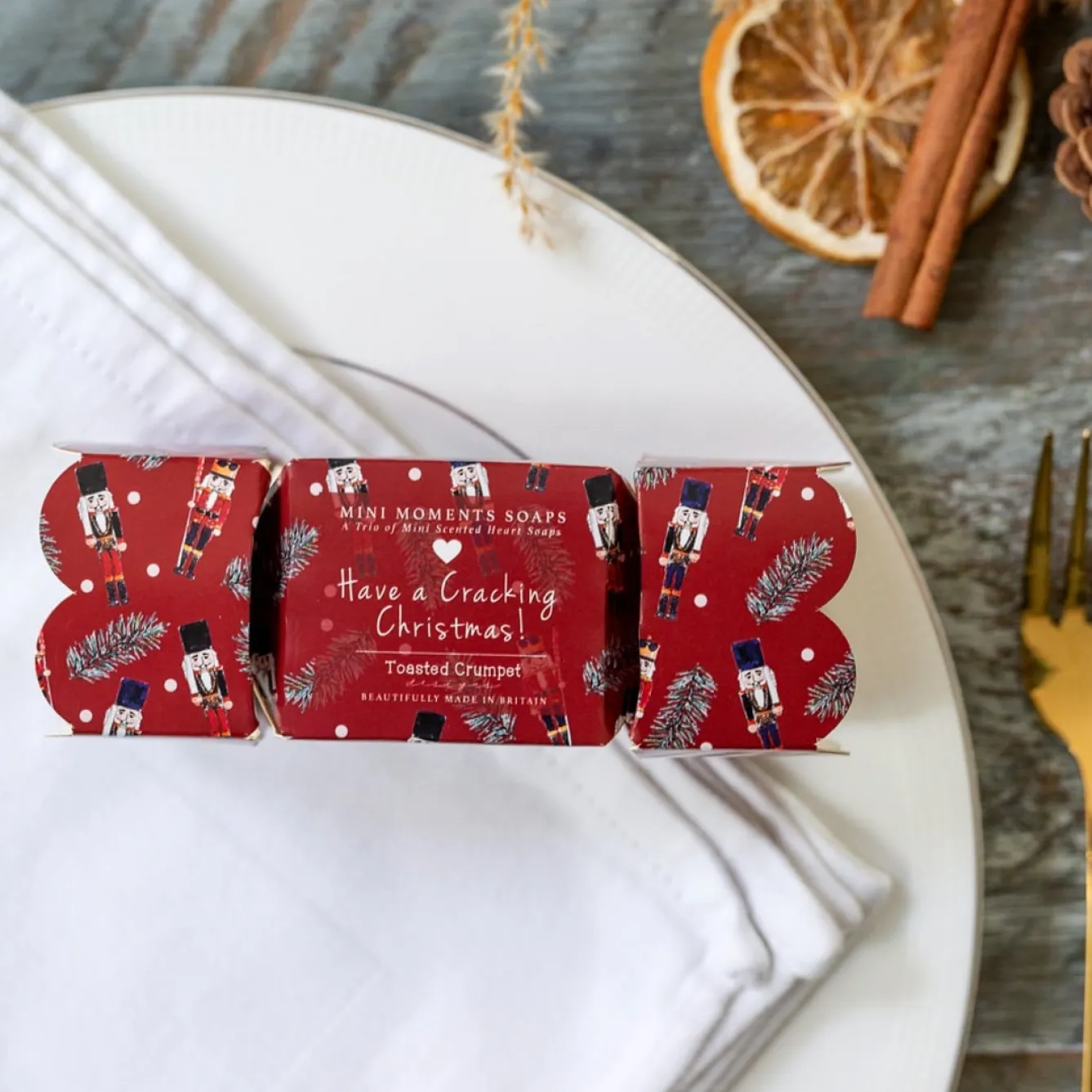 Toasted Crumpet Nutcracker Mini Moments Boxed Trio of Heart Soaps- Christmas|Soaps & Lotions