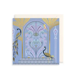 The Art File Ornate Doors & Peacocks Greeting Card by Sara Miller- Greeting Cards