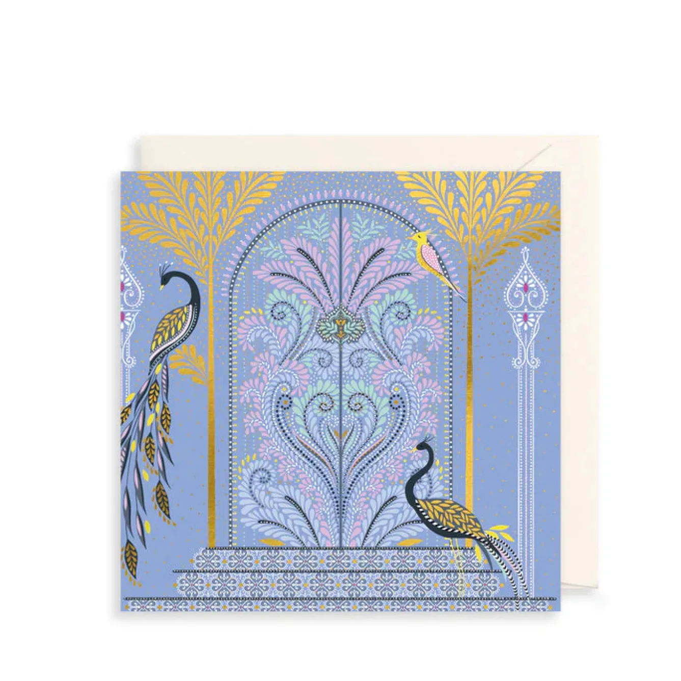 The Art File Ornate Doors & Peacocks Greeting Card by Sara Miller- Greeting Cards