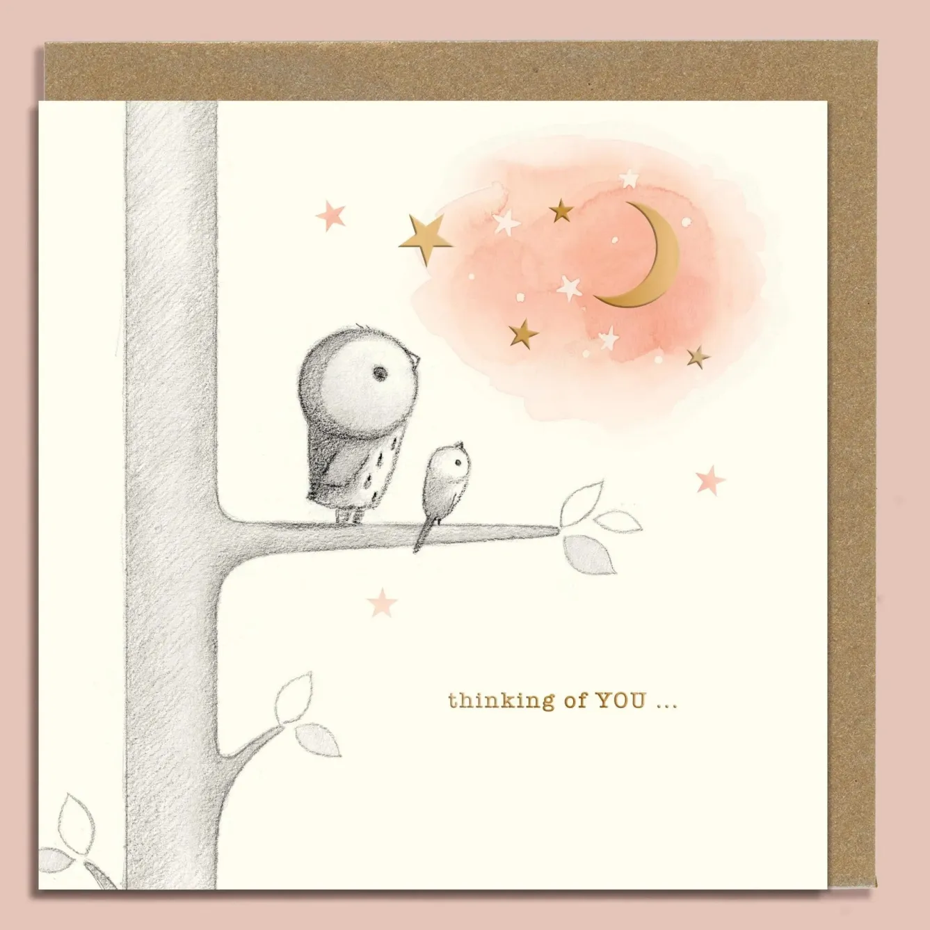 Ginger Betty Owl, Bird & Moon Greeting Card- Greeting Cards