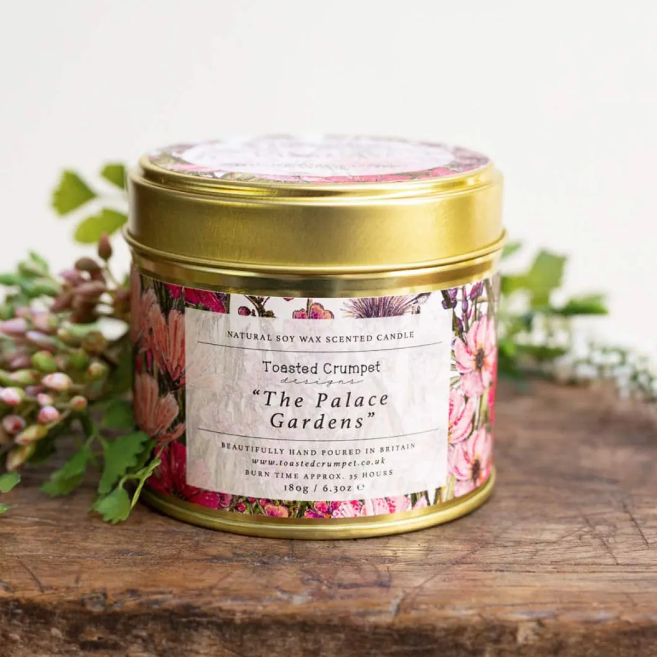 Toasted Crumpet Palace Gardens Candle in a Matt Gold Tin- Home Fragrance
